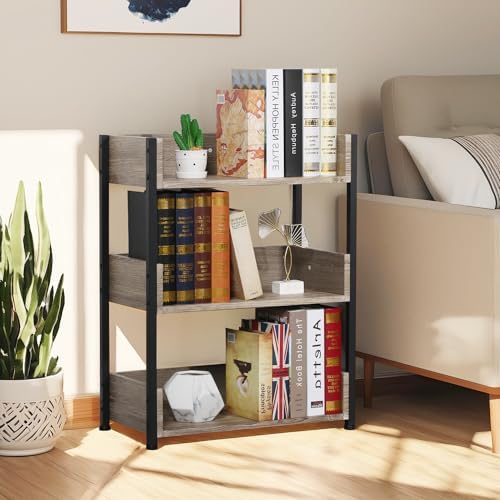 VECELO Bookshelf,Small Bookcase,3-Tier Storage Organizer,Industrial Shelving Unit for Home Office,Living Room,Dormitory,