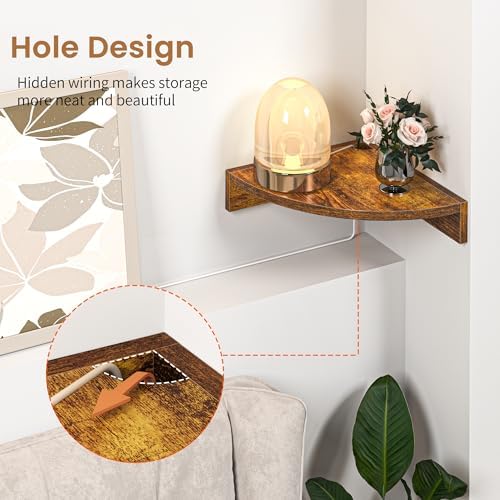 Fun Memories Corner Shelf Wall Mount, Wood Floating Corner Shelves, Corner Wall Shelf for Bedroom, Bathroom, Kitchen, Li