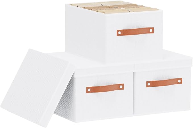 Fabric Storage Baskets,White Boxes,7.1 x 9.1 x 13In,3 Pack | Foldable Storage Bins with Lids,Shelves Organizers for Wardrobe,Bedroom,Decorative Closet Cubes for Shoes Towel Book
