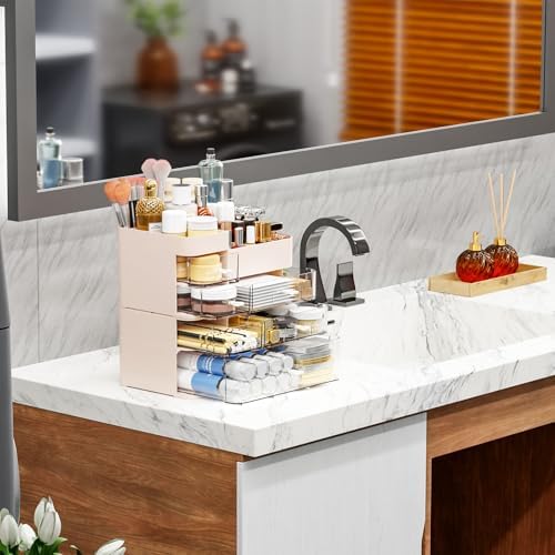 SuoXing Makeup Organizer for Vanity,Large 6 Drawers Make up Organizers for Counter,Plastic Cosmetic Storage Organizer fo