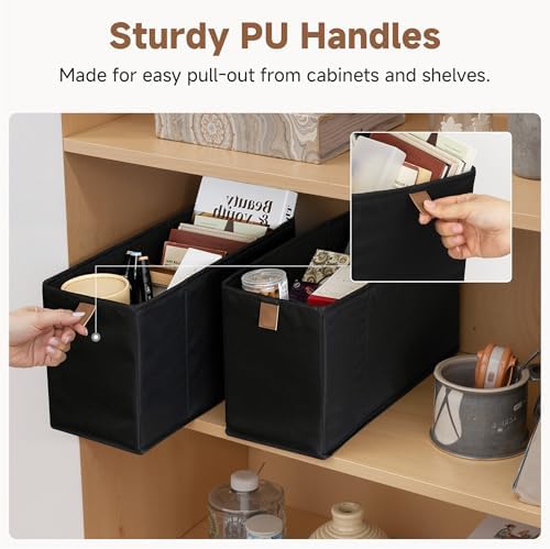 StorageWorks Narrow Storage Bins for Closet Shelves, Black, 2-Pack