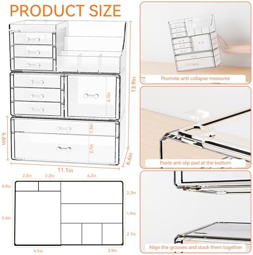 Yieach 3 Pack Clear Makeup Organizer Countertop for Dresser,Vanity and Bathroom Counter Organizer,Tiered Stackable Makeu