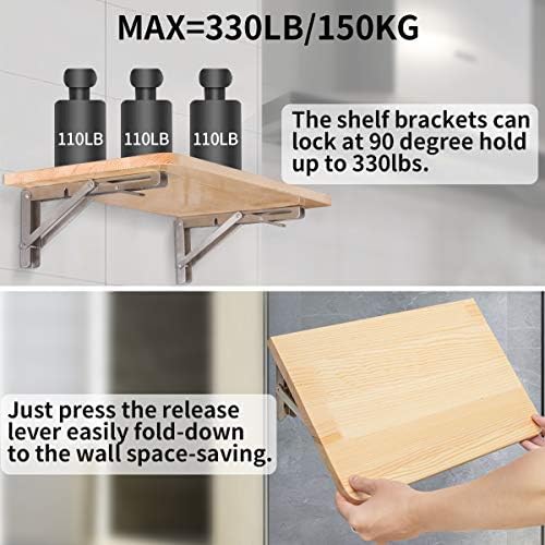 Folding Shelf Brackets, 16 Inch Heavy Duty L Bracket, Silver, 2 Pack