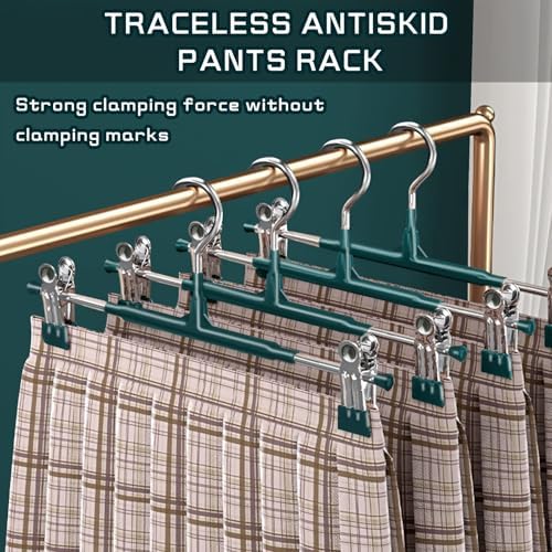 Pants Hangers with Clips Skirt Hangers, 12 Inch 10 Pack, Green