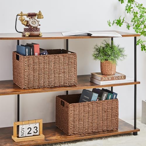 Vagusicc Large Wicker Storage Basket, Set of 2 Baskets for Organizing Brown