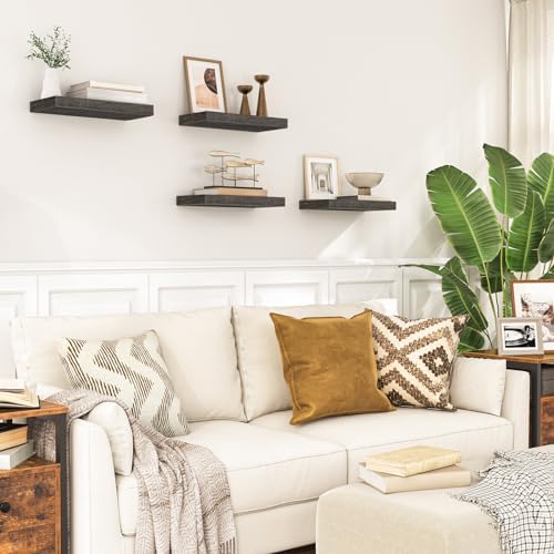 HOOBRO Floating Shelves for Wall, Wall Mounted Shelf Set of 2, 15.7" Hanging Shelf with Invisible Brackets, for Wall Dec