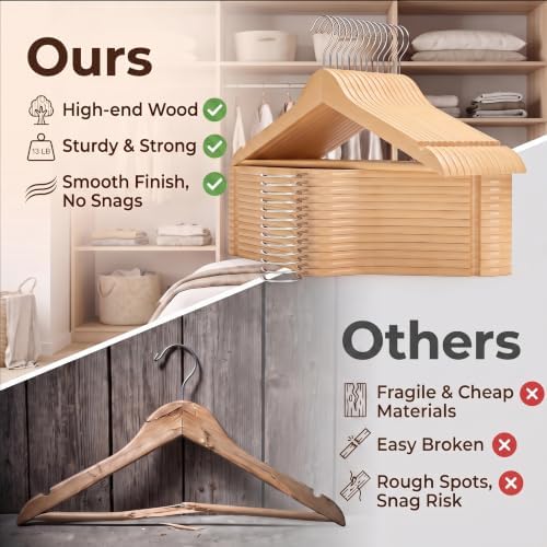 Wood Hangers 30 Pack - Durable Wooden Clothes Hanger Heavy Duty Coat Hangers Non-Slip Smooth Finish Slim Thin Clothing Hangers Coathangers Curved Bulk for Closet, Suits, Pants, Shirts