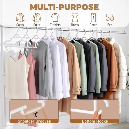 Heavy Duty Plastic Hangers 50 Pack, Stackable Space Saving, White