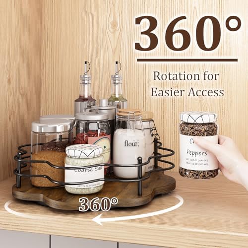 12" Lazy Susan Turntable Organizer,Round Wooden Lazy Susan Organization and Rotating Spice Rack for Dining Table,Pantry,