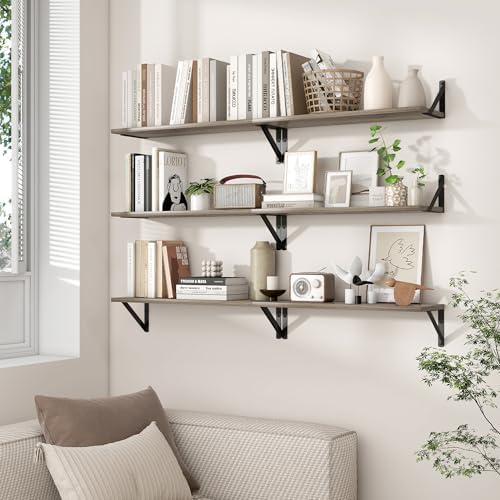 Axeman 24 Inch Floating Shelves, 8 Inch Deep Grey Wall Shelves Set of 2
