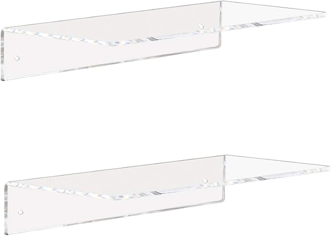 Weiai Clear Acrylic Shelves 12 Inch, Floating Wall Mounted Shelf for Wall Storage, Set of 2