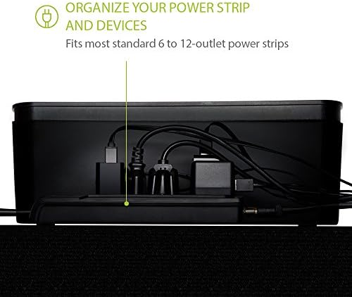 in-Box Extra Large Cable Organizing Management Box for Under Desk Surge Protector Concealer Black