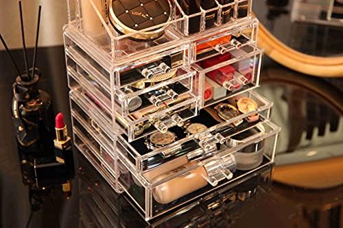 Cq acrylic 3 Pack Clear Skincare Organizer for Vanity, Stackable 7 Drawers Make Up Organizer,Cute Cosmetic Organizer for