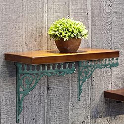2PCS Cast Iron European Style Wall Shelf Brackets, 10.6in(L), Green
