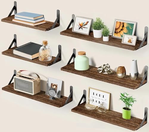 Amada Solid Paulownia Wood Wall Shelves, Large Size, 6 Pcs, Brown