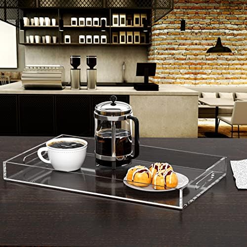 NIUBEE Acrylic Serving Tray 12x20 Inches -Spill Proof- Clear Decorative Tray Organiser for Ottoman Coffee Table Countert