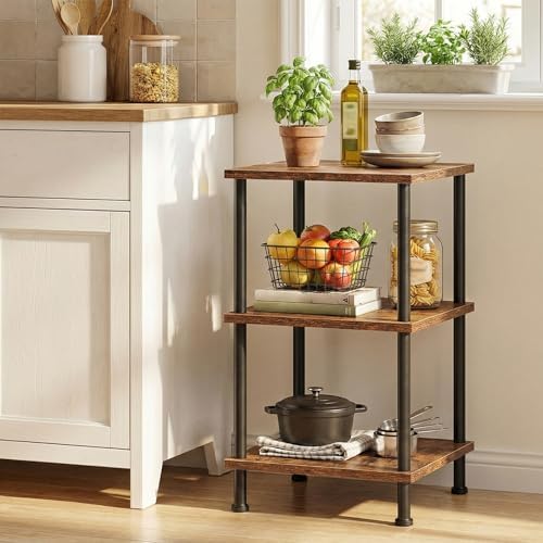 HOOBRO 3-Tier Corner Shelf Stand, Corner Square Rack Display Shelf, Tall Storage Plant Stand, Bookcase for Small Spaces,