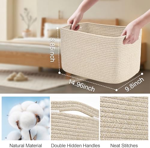 Baskets for Organizing,Storage Baskets,3 Pack Baskets for Shelfves,15"×10"×9" Woven Brown Basket,toy storage bins,bins for organization