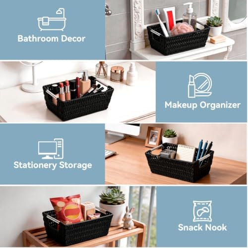 Whitmor 6500-2712-BLK Rattique Small Shelf Black Tote Basket