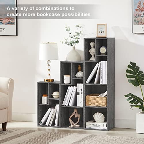 VECELO 4-Tier Bookcase, Modern Storage Cabinet with Height Difference Shelves for Standard Textbooks, 5 Cubes, Vertical 