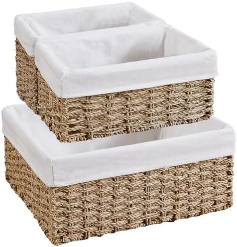 Vagusicc Wicker Basket, Seagrass Wicker Storage Basket with Built-in Handles, Baskets for Organizing, 15'' Large Storage