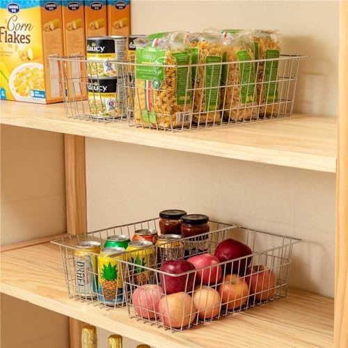 SANNO Farmhouse Freezer Bastets Organizer Bin Large Metal Wire Food Storage Organizer Bin Basket - for Kitchen Cabinets,