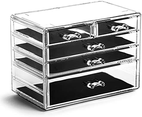 BINO THE MANHATTAN SERIES Acrylic Makeup Drawer Organizer-3 Large 2 Small Drawer | Clear Beauty Organizers and Storage| 