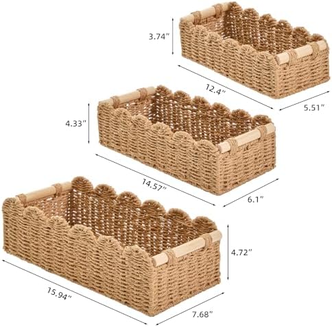 Toilet Paper Basket Set of 3, Wicker Decorative Basket for Shelves, Neutral