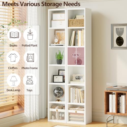 6-Tier Tall Narrow Bookshelf,Slim Bookcase with Open Cubes