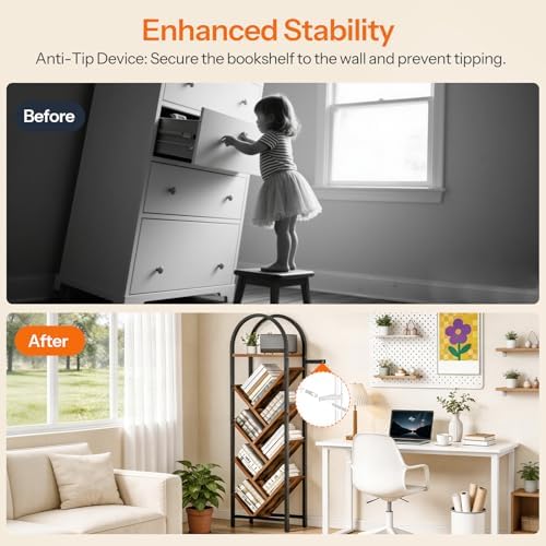HOOBRO Tree Bookshelf, 8-Tier Tall Bookshelf, Arched Bookshelf with Metal Frame, Book Shelf Storage Organizer for Home O