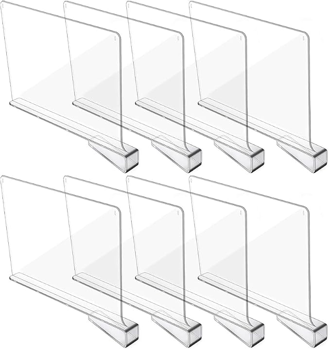 Acrylic Shelf Dividers for Closet Organization, Closet Shelf Organizer Closet Separator for Wood Shelves Clear Shelf Dividers for Closets (8 Pack)