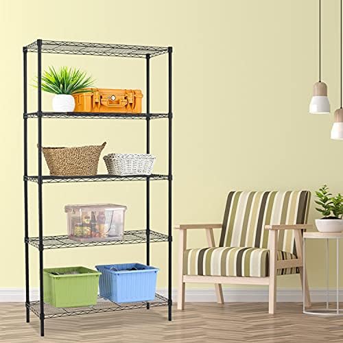 HCY 5-Tier Storage Shelf Heavy Duty Shelving Unit NSF Height Adjustable Metal Storage Rack for Laundry Bathroom Kitchen 