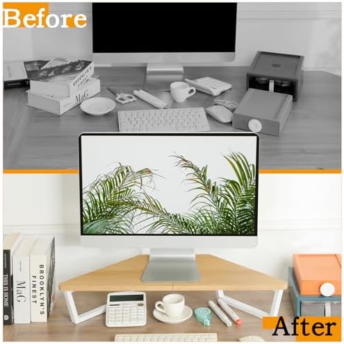 TEAMIX 26 inch Corner Monitor Stand Riser with Keyboard Storage, Maple