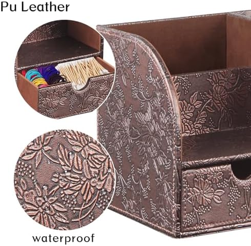PU Leather Tissue Box Cover Square with Drawer Storage and Tray on Top