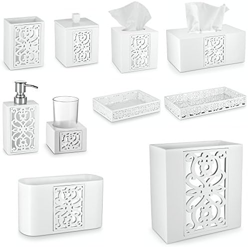 Creative Scents Mirror Janette White Vanity Tray for Bathroom - Small Rectangle Makeup & Perfume Tray for Counter and Dr