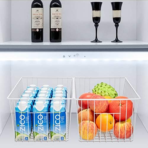 16inch Freezer Wire Storage Organizer Baskets, Household Refrigerator Bins with Built-in Handles for Cabinet, Pantry, Cl