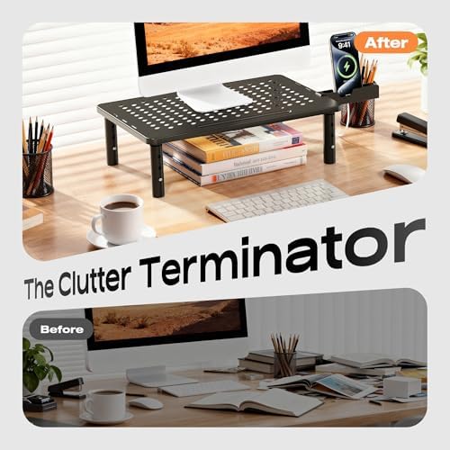 Computer Monitor Stand Riser for Desk, 3 Height Adjustable PC Laptop TV Desktop Monitor Stand Shelf, Metal Printer Table