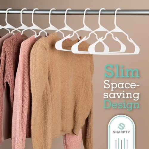 Sharpty Plastic Clothes Hangers – Notched Hangers for Clothes – Space Saving Adult Hangers for Shirts, Dresses, Coats & Pants – Lightweight Closet Organization (70 Pack, White)