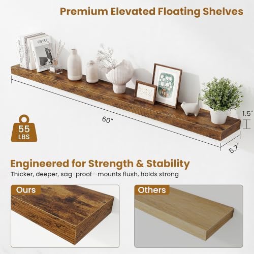 Fun Memories 60 Inch Fireplace Mantel Set of 2, Long Floating Shelf for Bedroom|Living Room, Wall Mounted Farmhouse Disp
