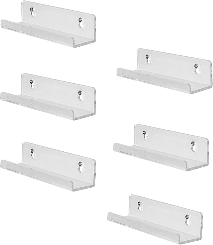 Sooyee 6 Pack 7 Inch Vinyl Shelf, Clear | Acrylic Invisible, Kids Floating Bookshelf, Modern Picture Ledge Display, Toy Storage Wall Shelf