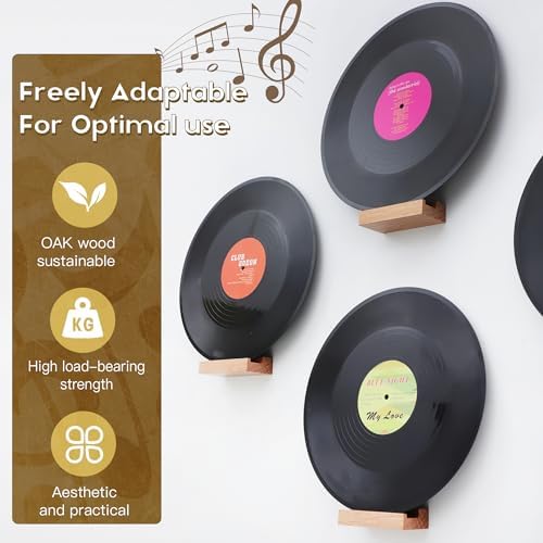 Vinyl Record Shelf Wall Mount,Small Record Holder,Natural Wood,6Pcs