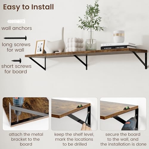 Axeman 12 Inch Deep Floating Shelves for Wall - 55 Inch Wide x 12 Inch Deep Wall Shelves Set of 2 - Rustic Wood Floating