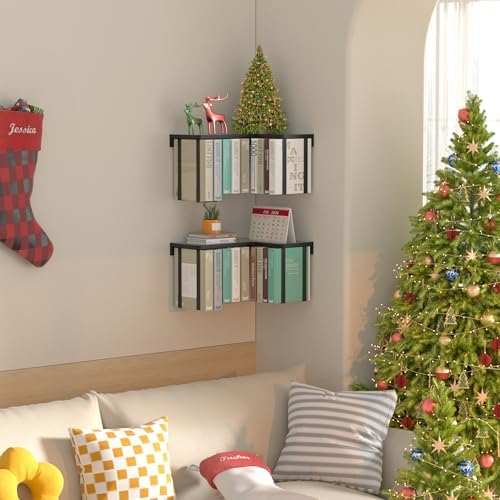 L-Shaped Corner Floating Shelves Set of 2, Floating Book Shelves for Wall