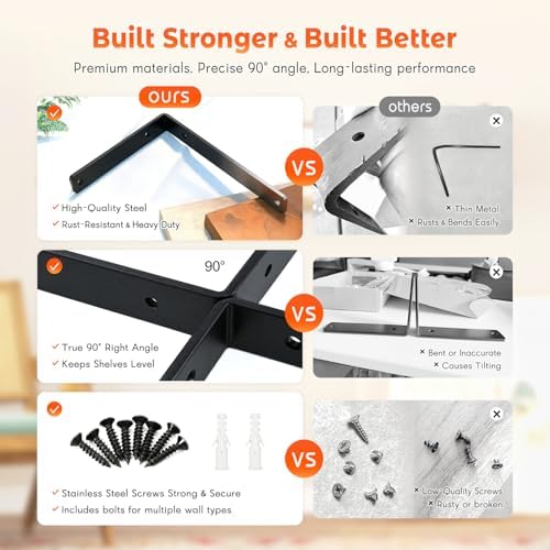 WINKER Corner Brace 4 Pcs Shelf Bracket Heavy Duty Black Steel L WINKER Corner Brace, Decorative Joint Angle Bracket for