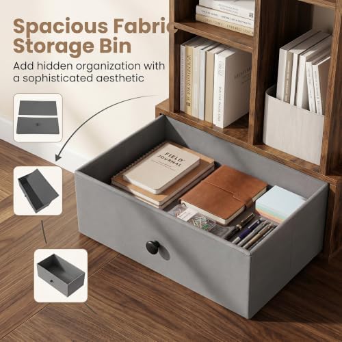 GIANTEX 5-Cube Bookcase with Large Drawer, Industrial Freestanding Open Display Shelving with Anti-toppling Device, 7 St