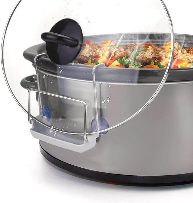 SOPHICO Crock Pot Lid Holder for Most Slow Cookers, Grey, 2 Pack | Mess-Free & Hands-Free Pot Lid Organizer while Cooking, Keeps Countertop No Mess, Stainless Steel Rack with Silicone Sink