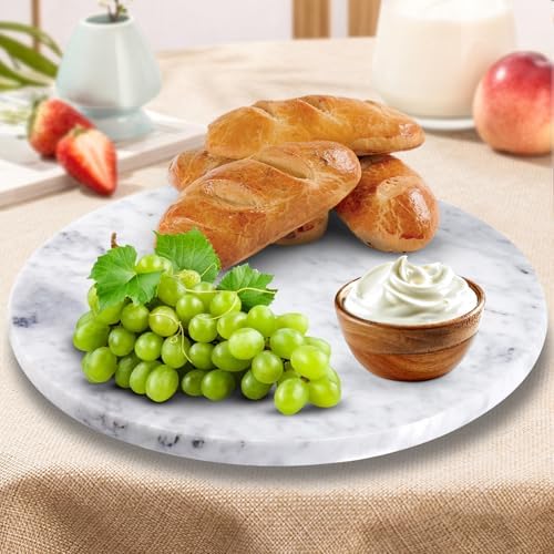 12" Mable Lazy Susan, 100% Natural Marble Round Tray with Silent Rotating, Kitchen Turntable Storage Turner Revolving Ca