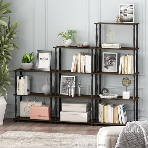 Furinno TURN-N-TUBE Storage Shelves, 3-Tier Book Shelf, Corner Shelf, Toolless Open Shelves, for Organization and Storag