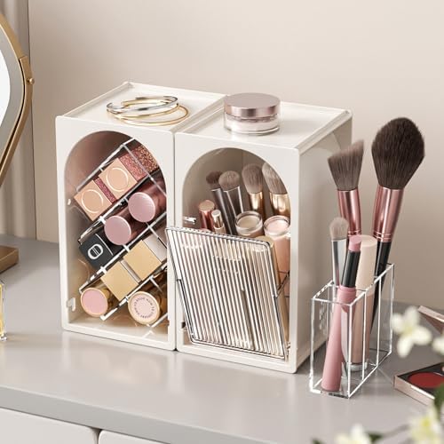 INVSSENE Stackable Makeup Organizer Countertop, Storage Perfume Skincare Cosmetic Lipstick Face Mask Makeup Brush Palett