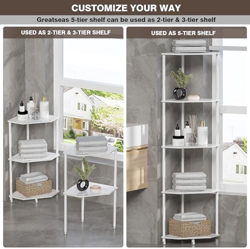 5 Tier Corner Shelf Stand, 50.2", Marble White